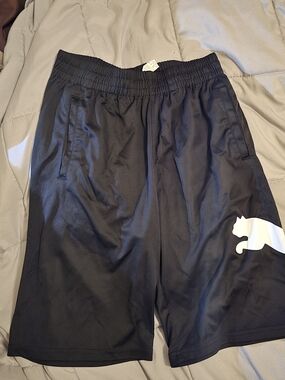 Puma Black Shorts with White Logo - Youth Large
